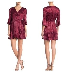 NWT Kenedik Tonal Leopard Print Satin Mini Wrap Dress